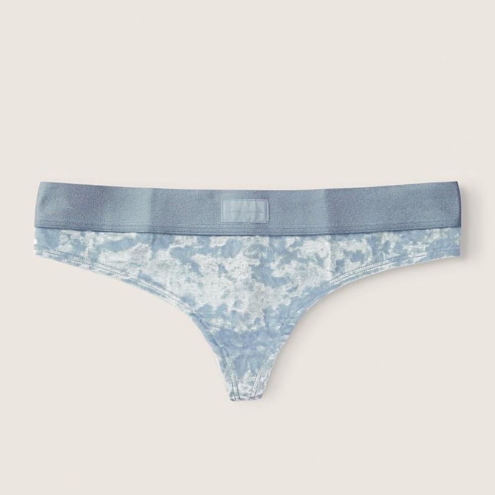 Victoria's Secret PINK Velvet Thong Panty Chalk Blue Small NEW